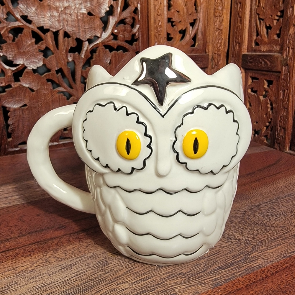 NWT Anthropologie Francesca Kaye Halloween Magic Metallic Star Owl Mug